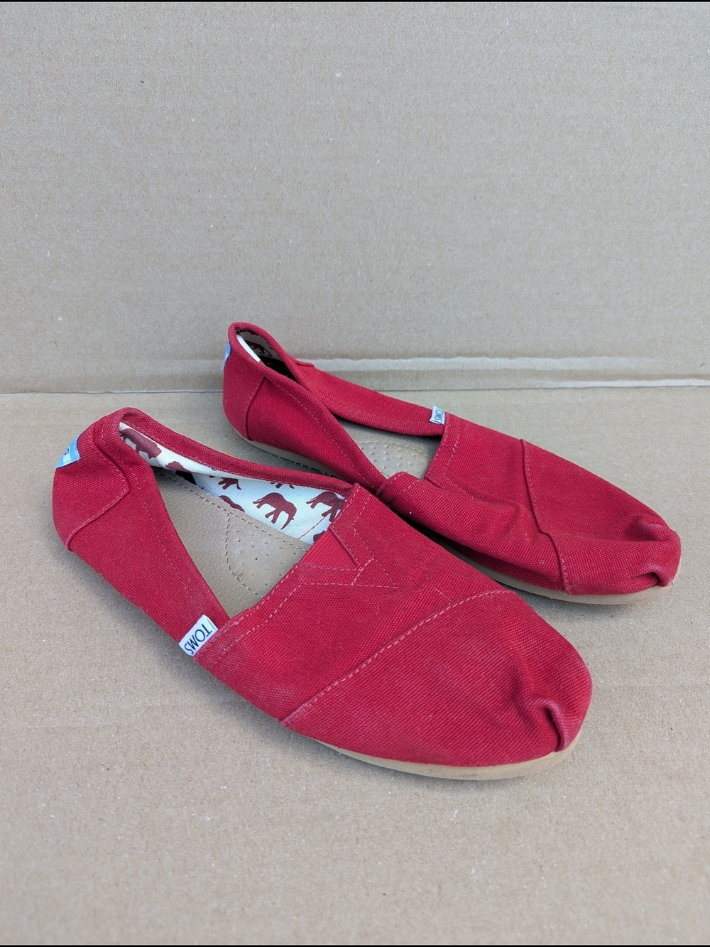 Toms Classic Canvas Slip On Shoes Women's 9.5W Red Summer Comfort Travel
